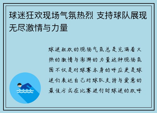 球迷狂欢现场气氛热烈 支持球队展现无尽激情与力量